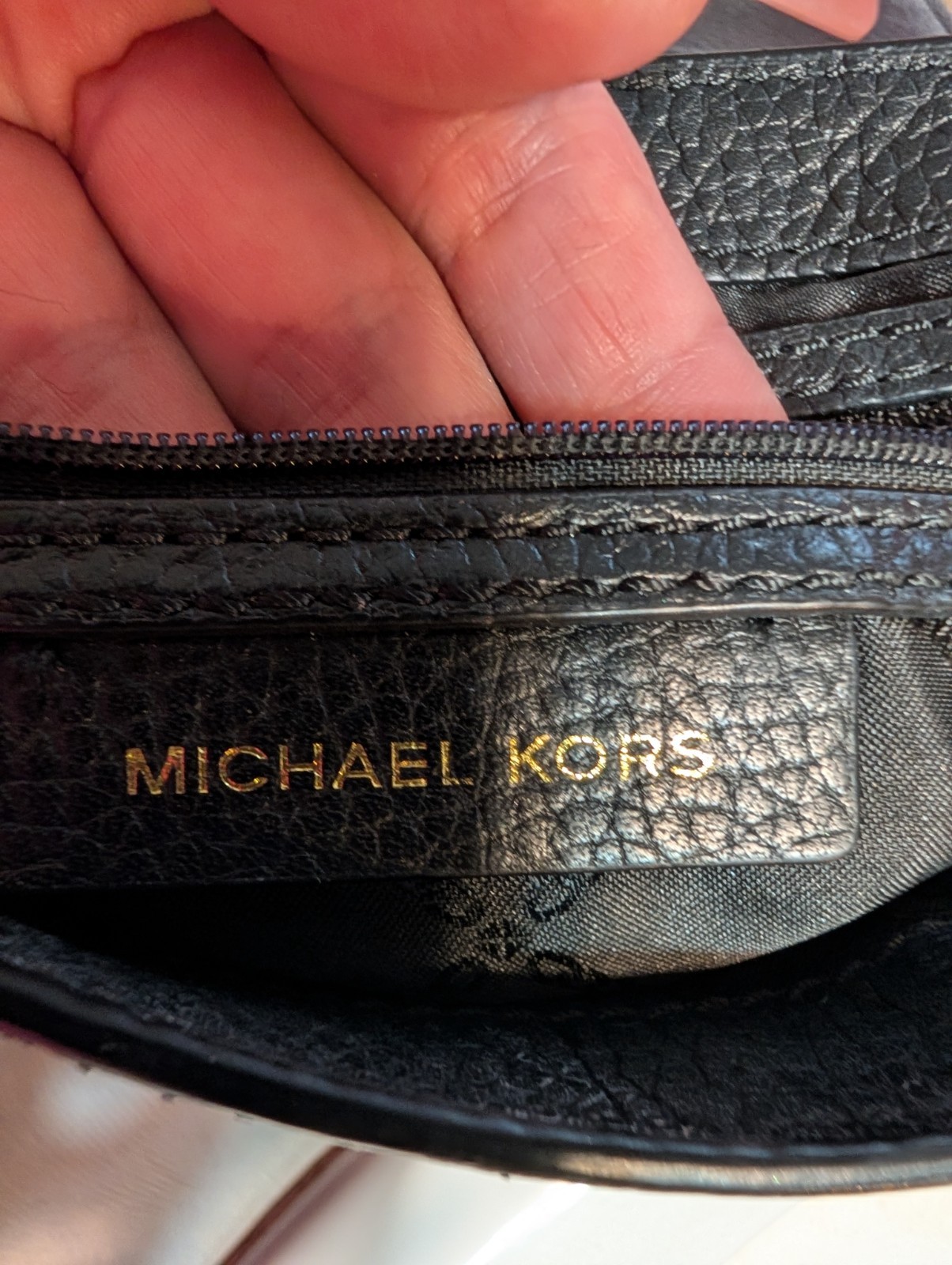 Michael Kors Black Pebbled Studded Buckle Magnetic Flap Crossbody Gold HW