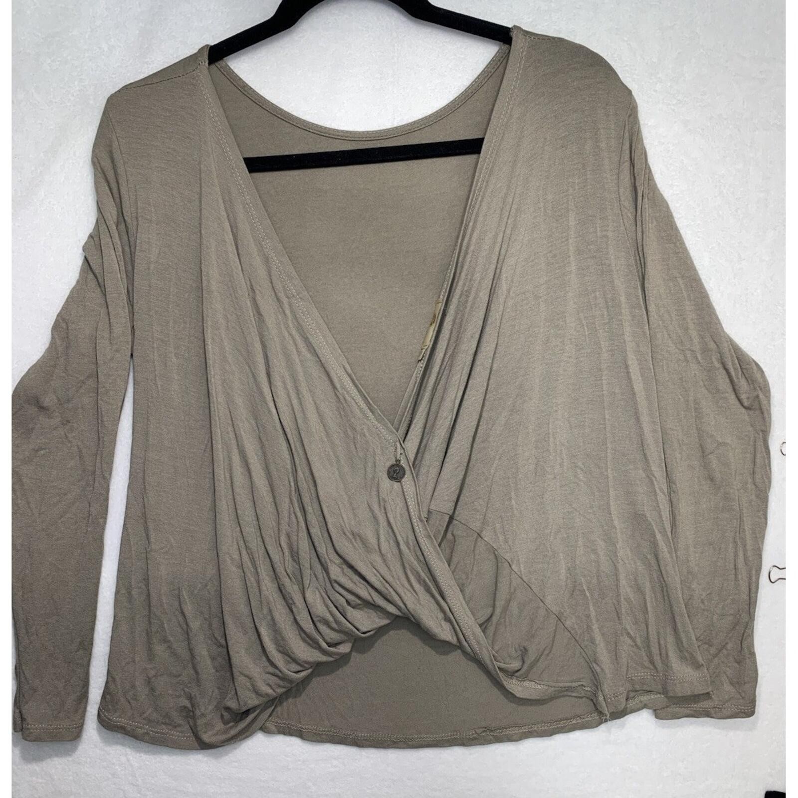 Planet Moda Wrap Top Womens Medium Taupe Brown LongSleeve Surplice Made In Italy