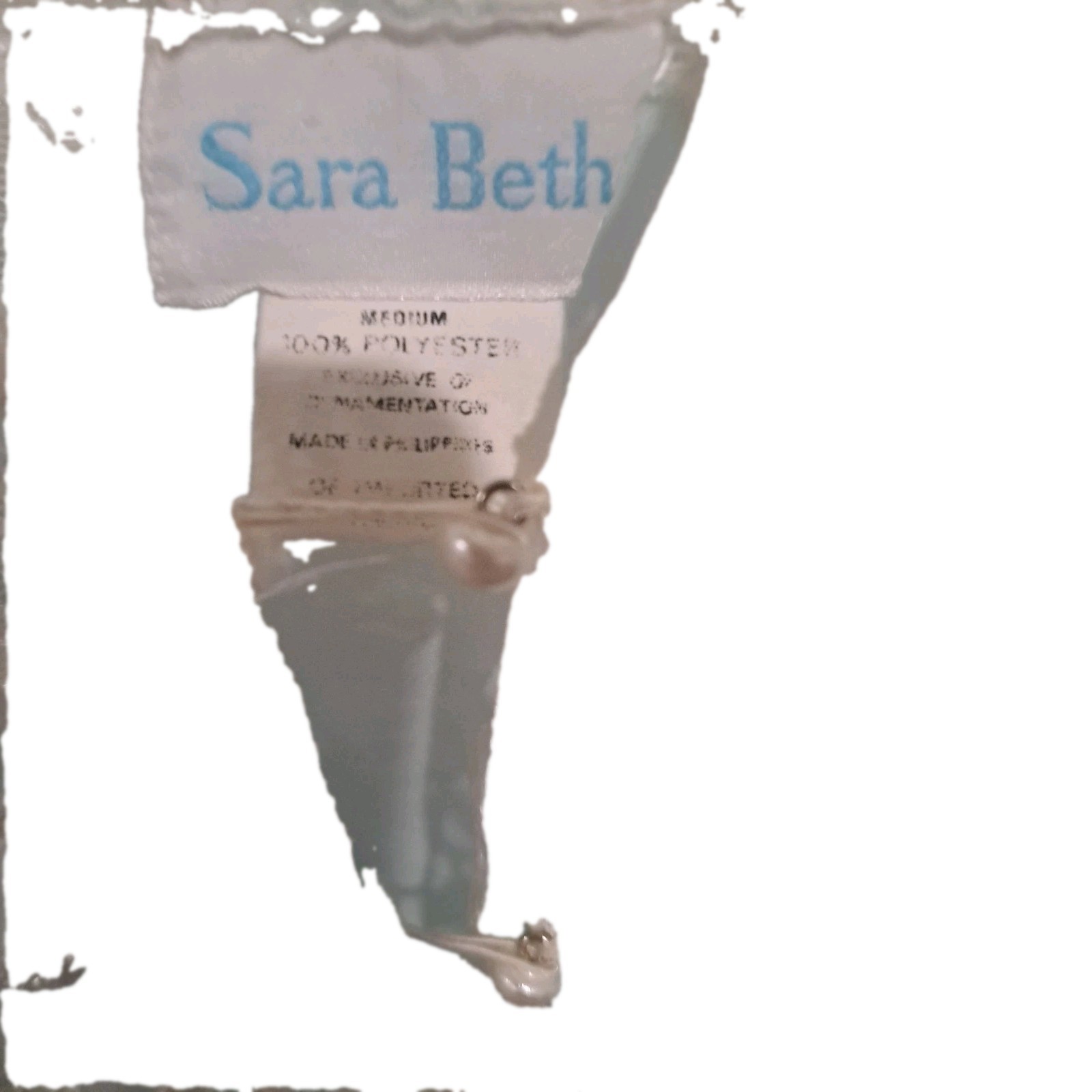 Vtg Sara Beth Gown M Pale Aqua Lace Bodice Curved Slit Hem Pearl Button Soft