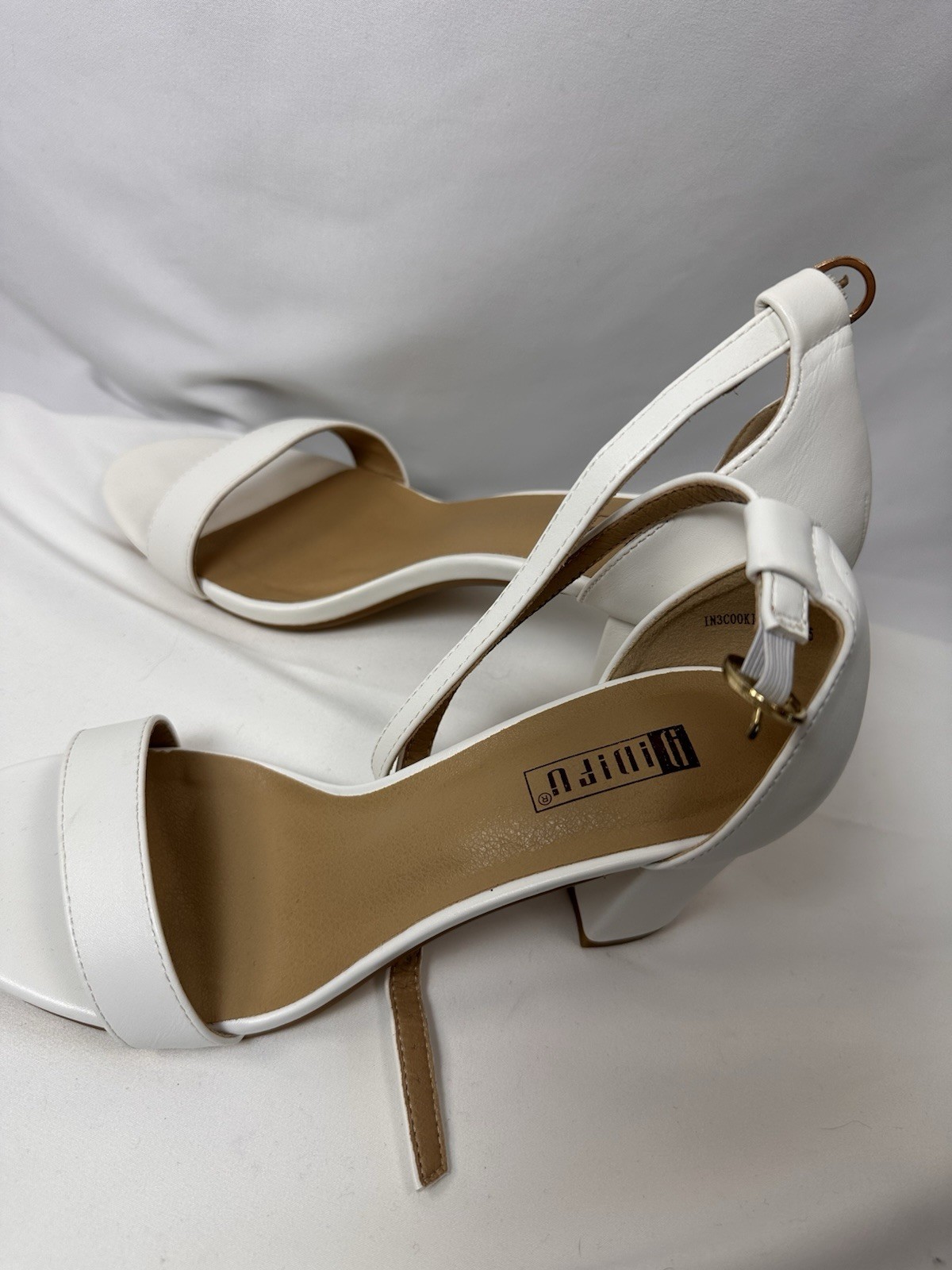 Burudani Women’s White Ankle Strap Chunky Block Heel Open Toe Shoes