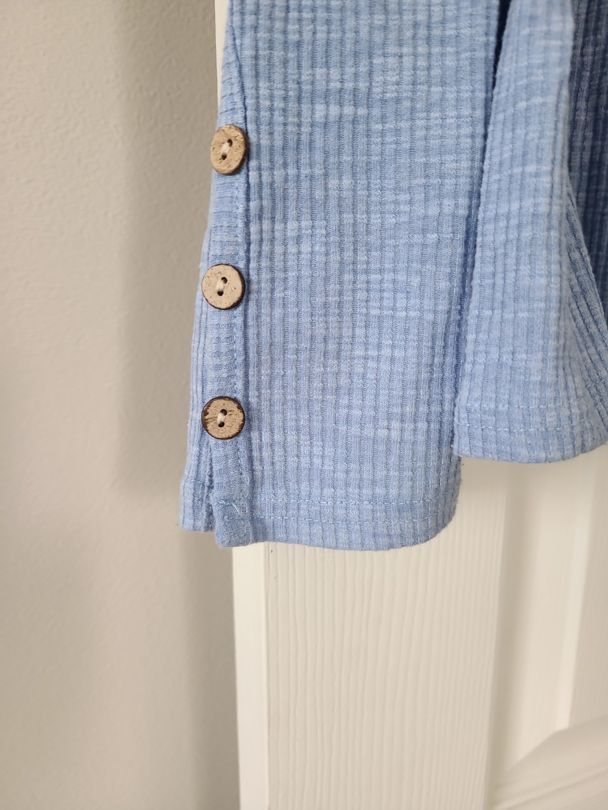 Womens Blue Long Sleeve Top Henley T Shirt Casual Button Ribbed Knit Blouse Sz M
