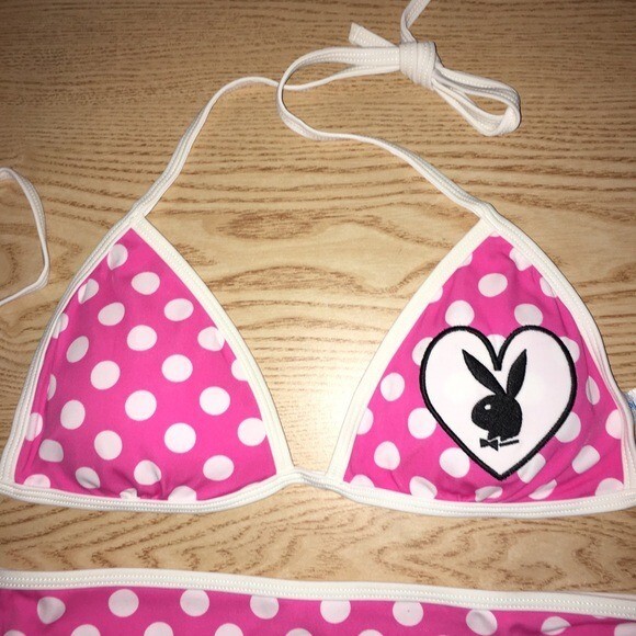 New Womens 2pc Super Sexy Playboy Polka Dot Thong Swimsuit Bikini Size Large