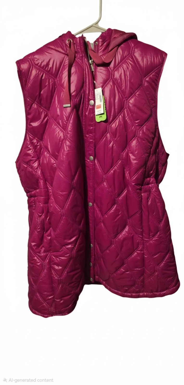 Women’s Pink Hooded Quilted Puffer Vest Full Zip Pockets Mid-Length Size M