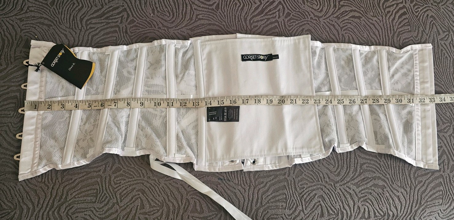 Corset Story White Dupion Mesh Lace Overlay Underbust Corset Size 34″
