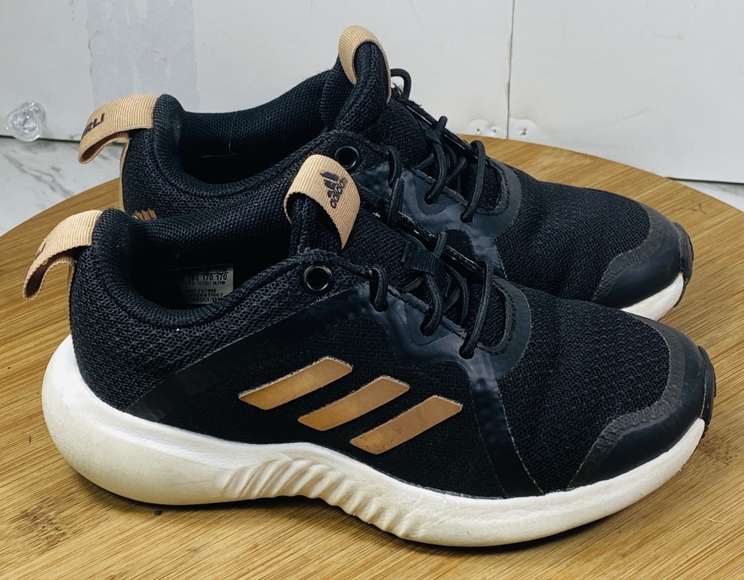 Adidas FortaRun X Running Shoes Girls Sz 11.5K Black Rose Gold Sneakers FV7998