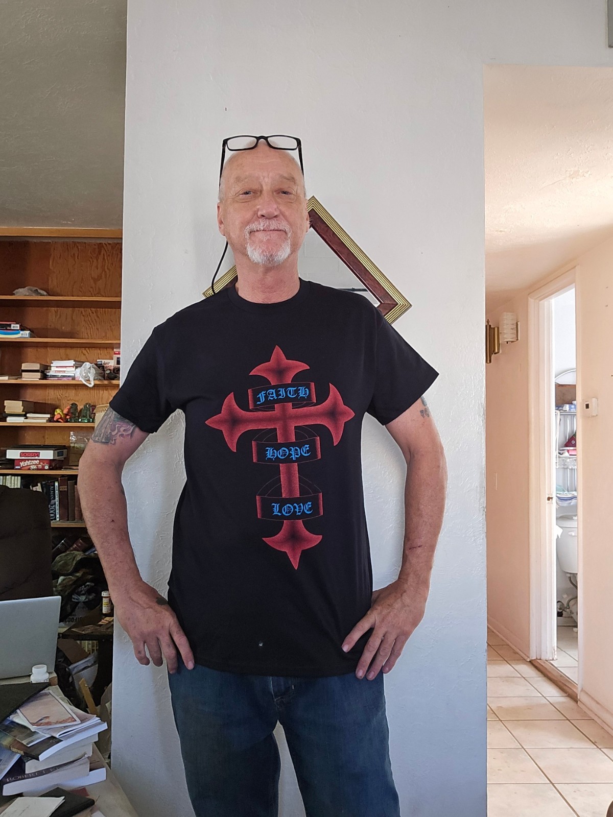 Screen printed Large T-shirt Faith, Hope & Love