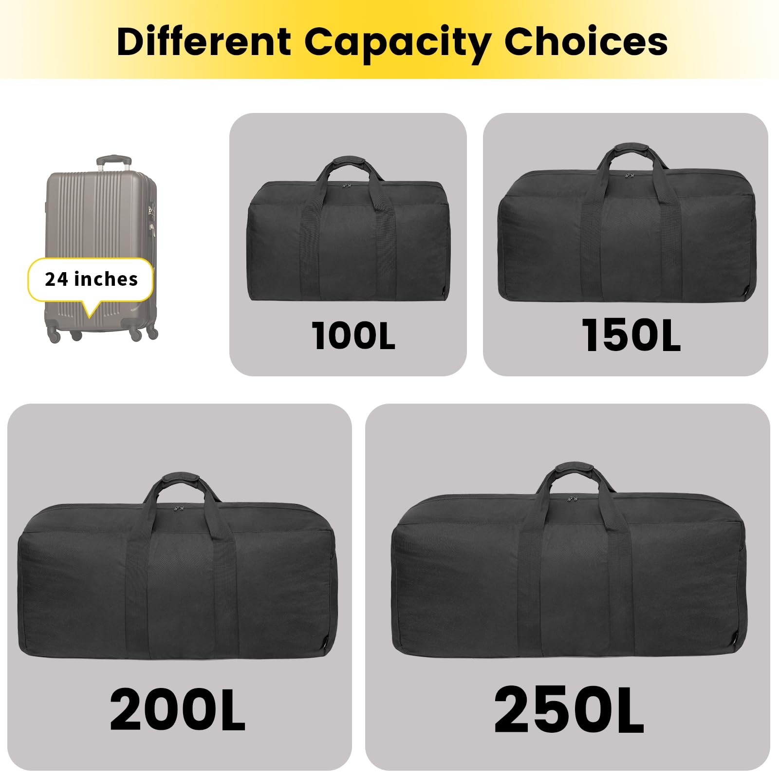 Vorspack Extra Large Duffle Bag for Travel – 100L Duffel 100L, Black