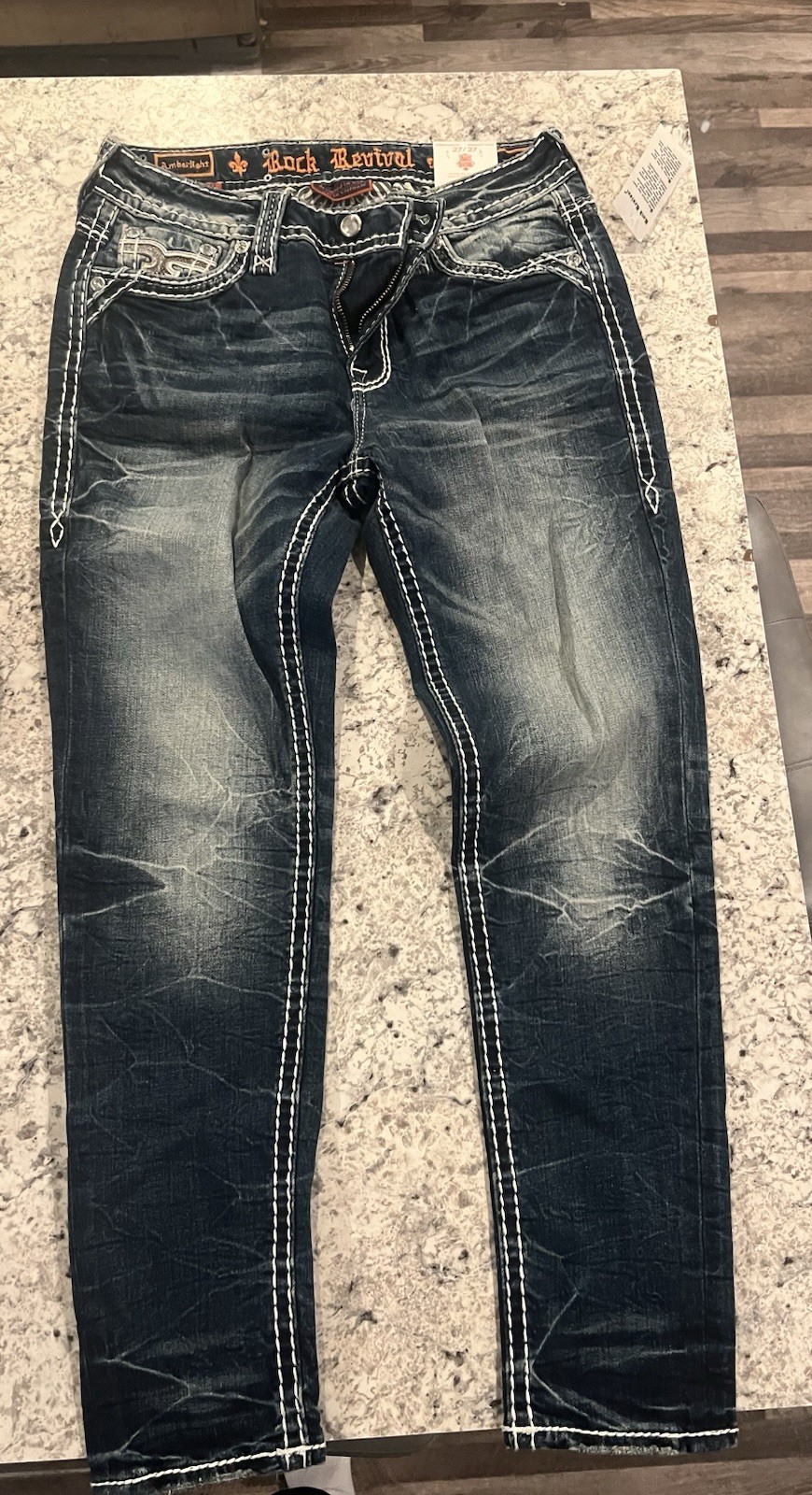 Rock Revival Amberlight Women’s Mid-Rise Ankle Skinny Jeans Dark Wash Blue
