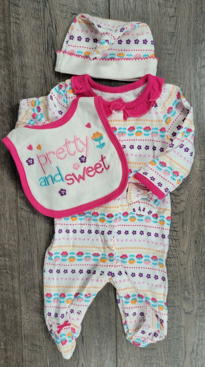 Baby Girl Clothes Nwot Koala Baby Newborn 3pc Pretty & Sweet Outfit Hat Bib
