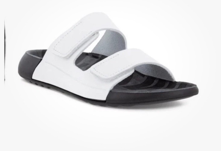 Ecco 2nd Cozmo 2 Band Leather Slide White Sandal Size 6-6.5