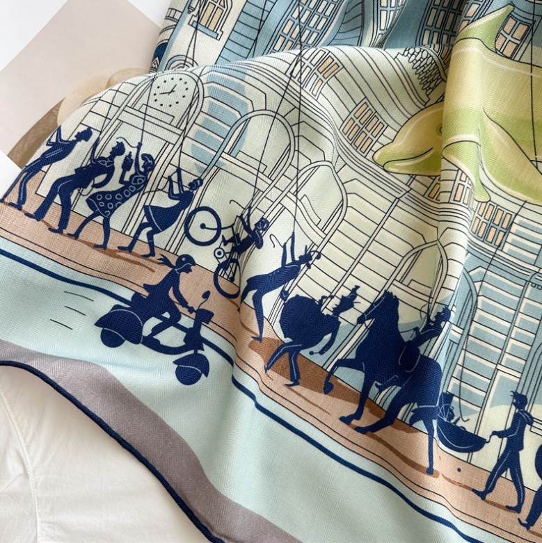 70% Cashmere 30% Silk Scarf Double face print Large WrapWomen Square Shawl 53″