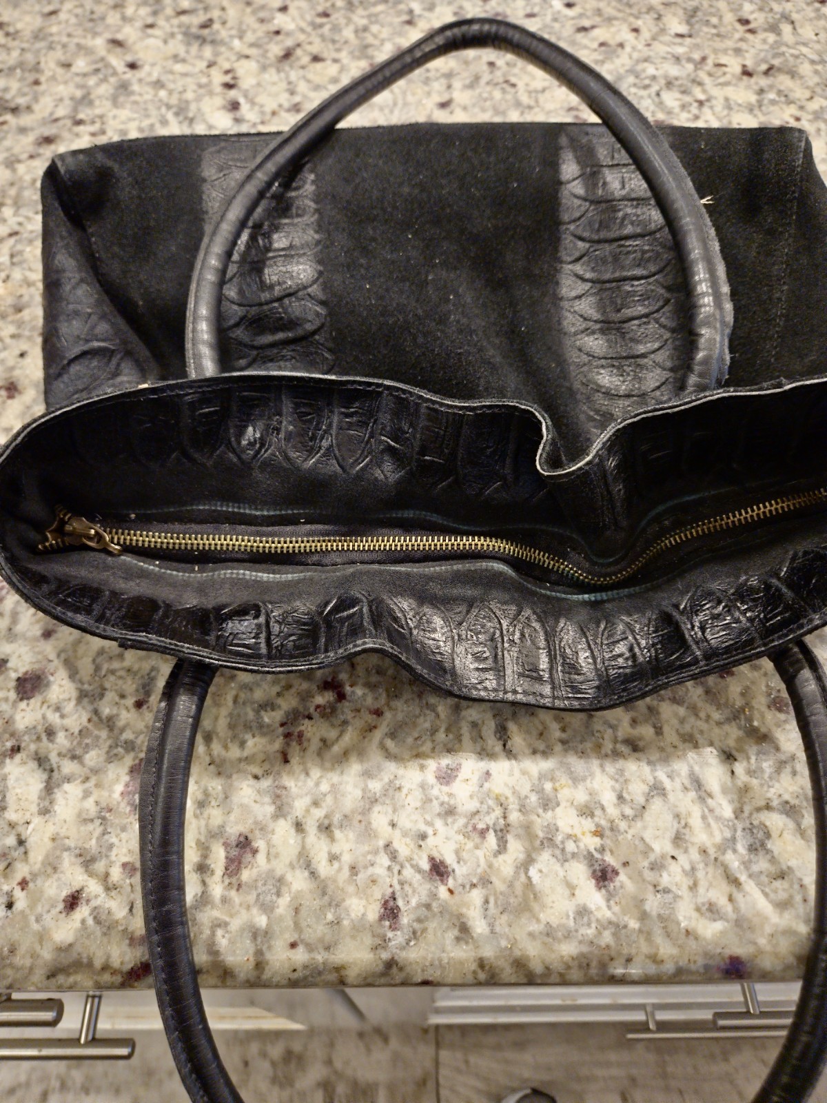 PRE-OWNED Dolce & Gabbana Original Denim Leather And Fur Shoulder Bag Large