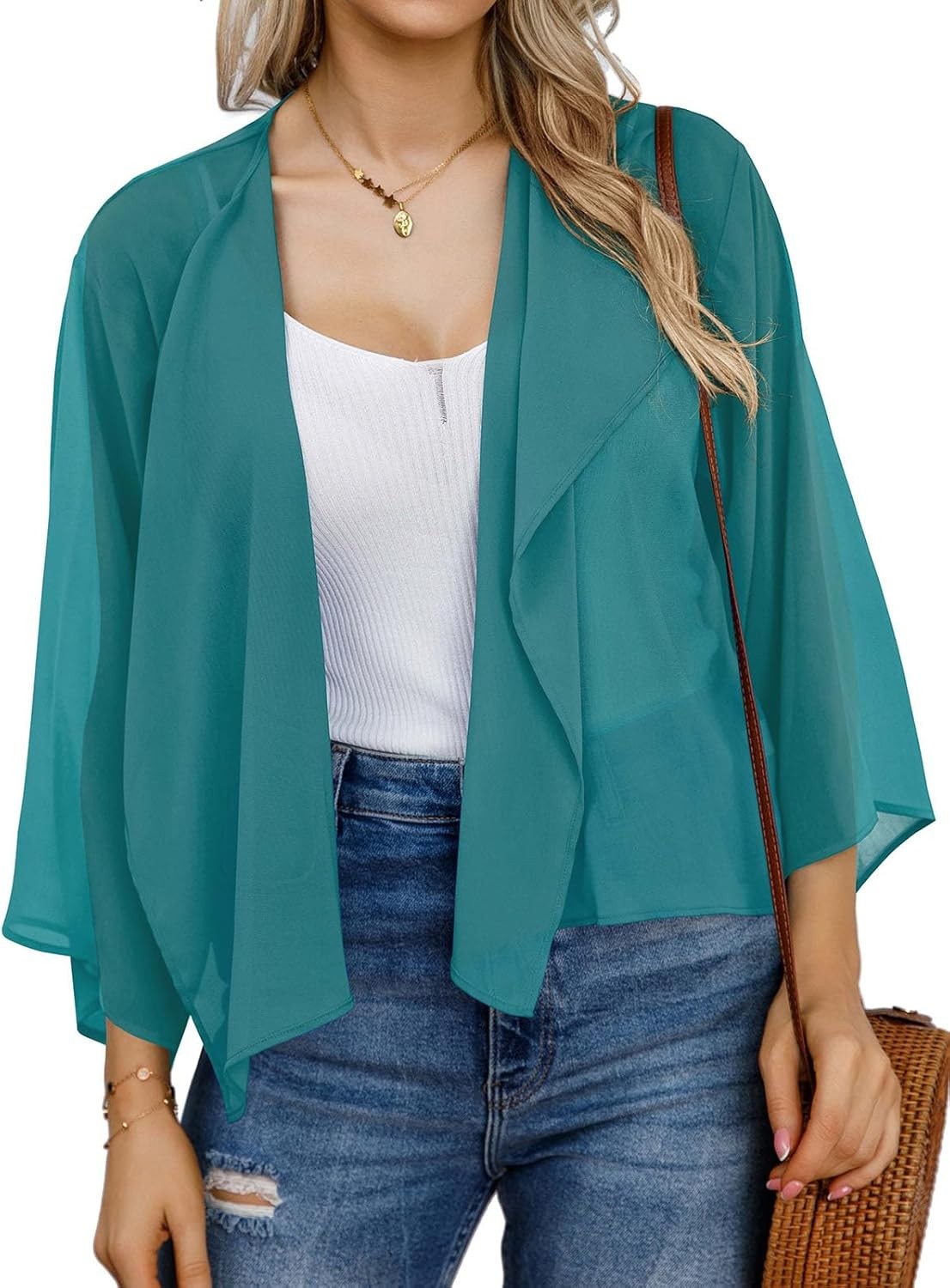 Womens Summer Short Shrugs Kimono Cardigan Casual Chiffon Bolero Jacket Tops