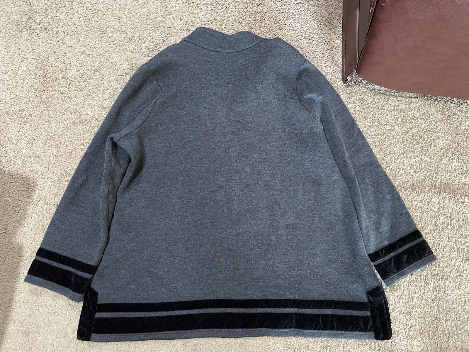 Soft Surroundings Runway Tunic Sweater Plus Size 3X Gray Wool Black Velvet Trim