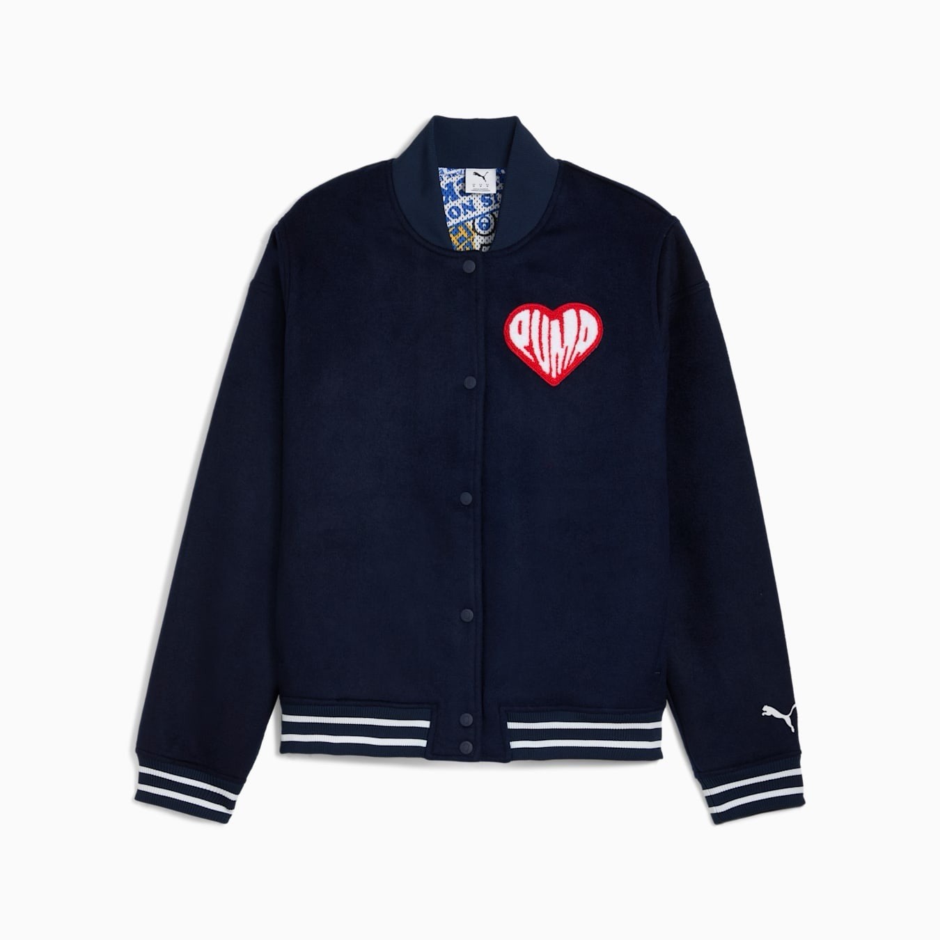 Puma Sticker Pack Varsity Jacket Navy Blue Wool Blend 632832 01 Mens Large NEW