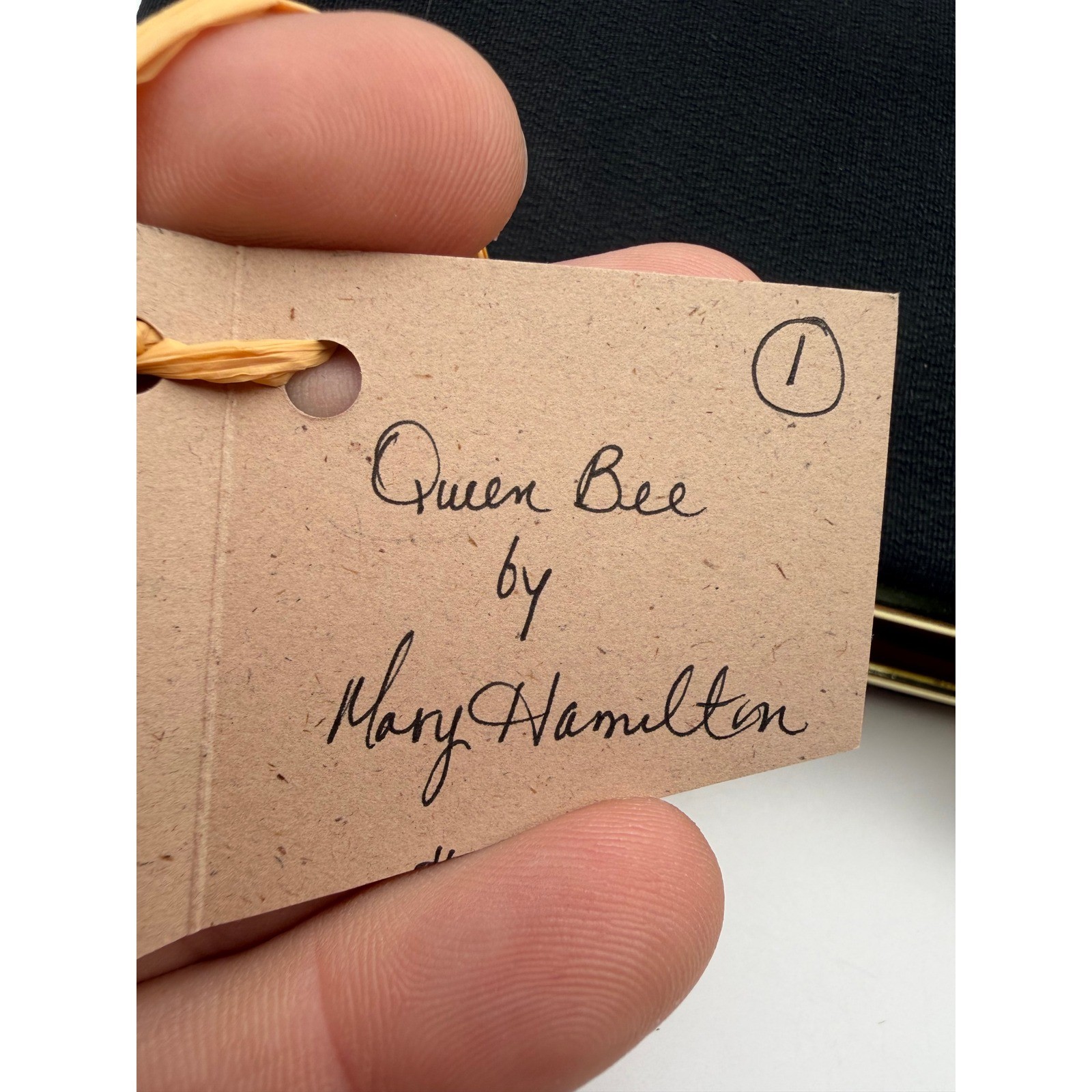 Mary Hamilton Queen Bee Hand Painted Black Gold Honeycomb Clutch Artist Signed