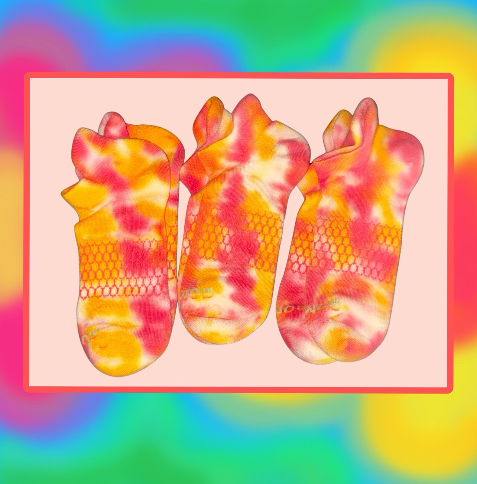 NEW/AUTHENTIC Bombas Ankle Socks 3 Pair Rainbow🏳️‍🌈’90s Tie-Dye Women’s Size M