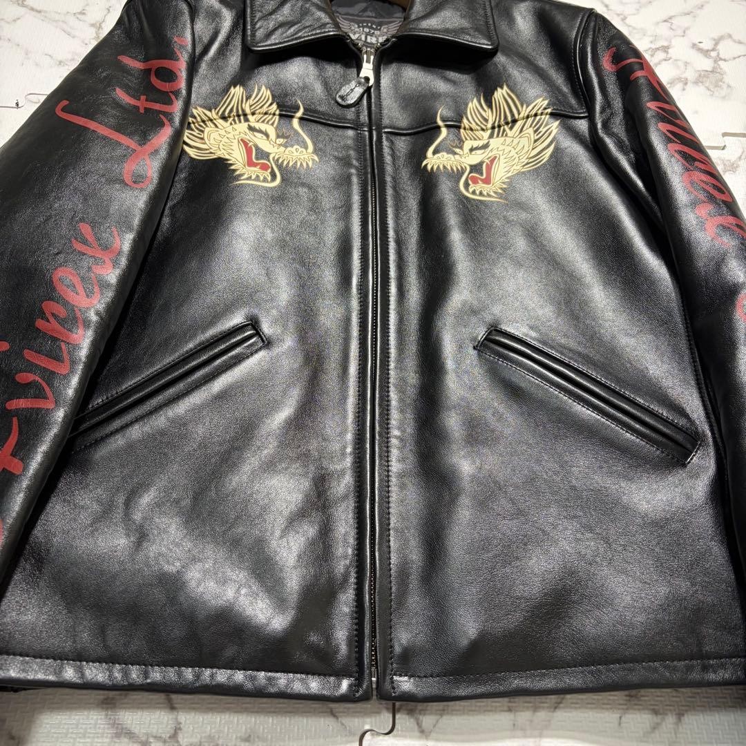 AVIREX sheepskin Leather Jacket Blouson Coat Men Size XL black Genuine