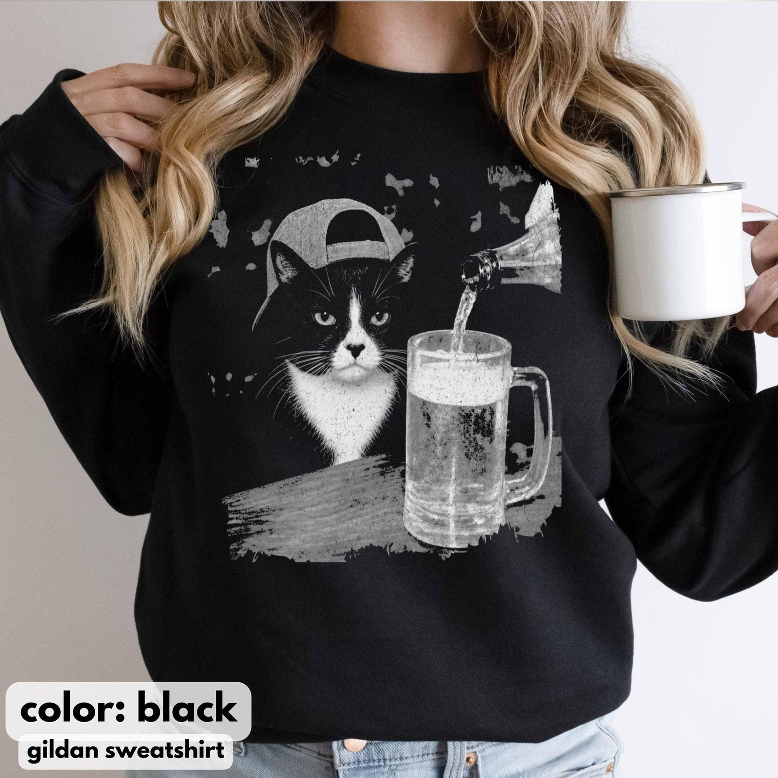 Tuxedo Cat Shirt Funny Beer Cat Tee, Cat Dad Unisex T-Shirt