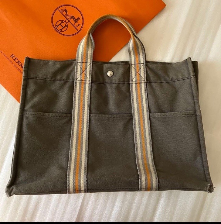 Hermes Vintage Fourre Tout MM TOTE Bag.canvas gray from JAPAN.GINZA only.