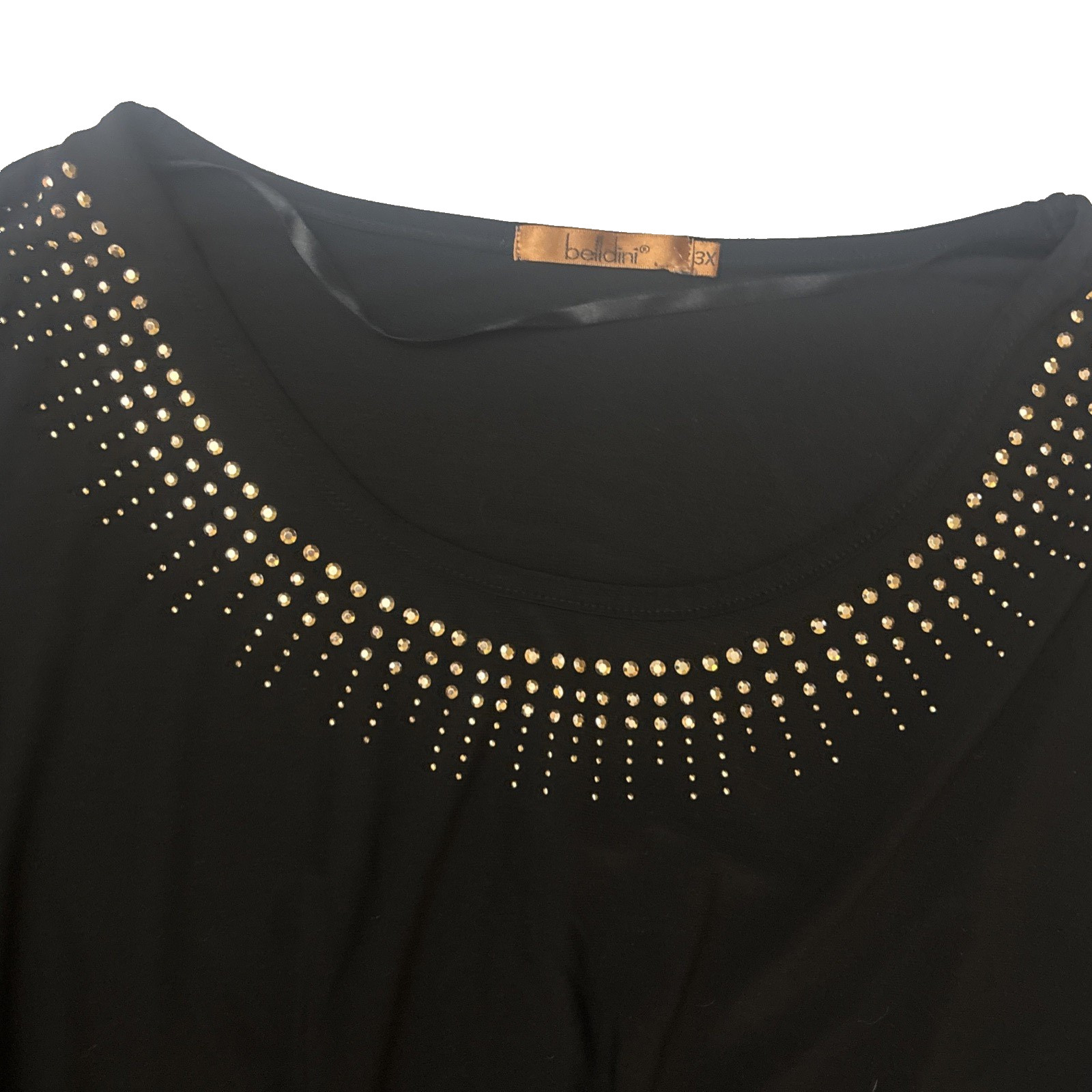 Baldini Womens Black Beaded Neckline 3/4 Sleeve Top Plus Size 3X