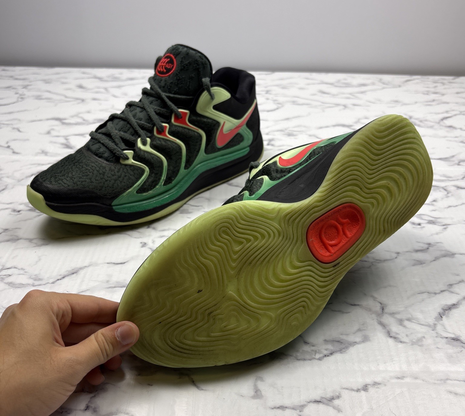 Nike KD 17 Easy Money Sniper Size 12 Green Glow In Dark Bottoms FJ9487-002 READ