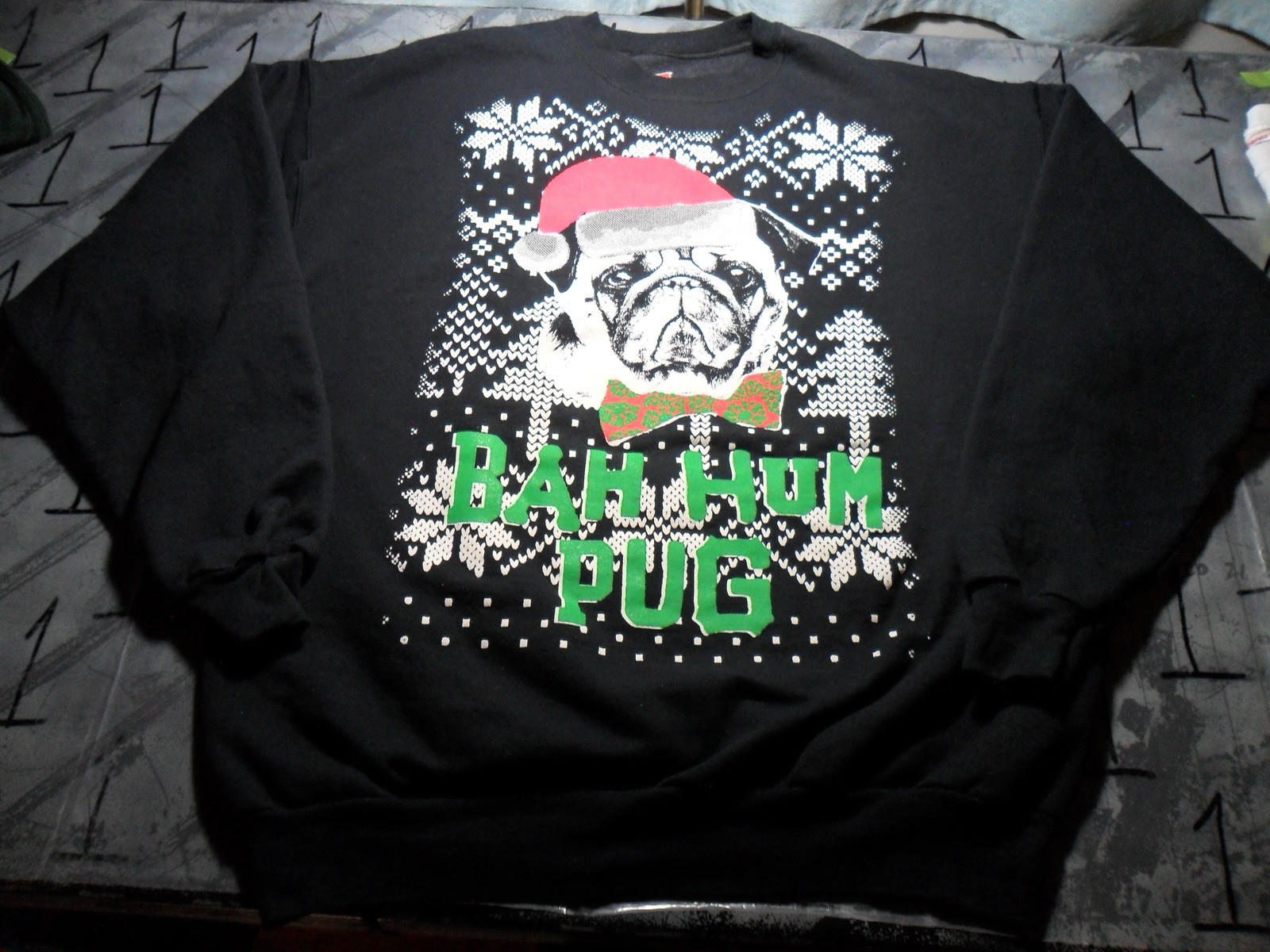 XL Christmas Pug Bah Hum Pug Sweatshirt