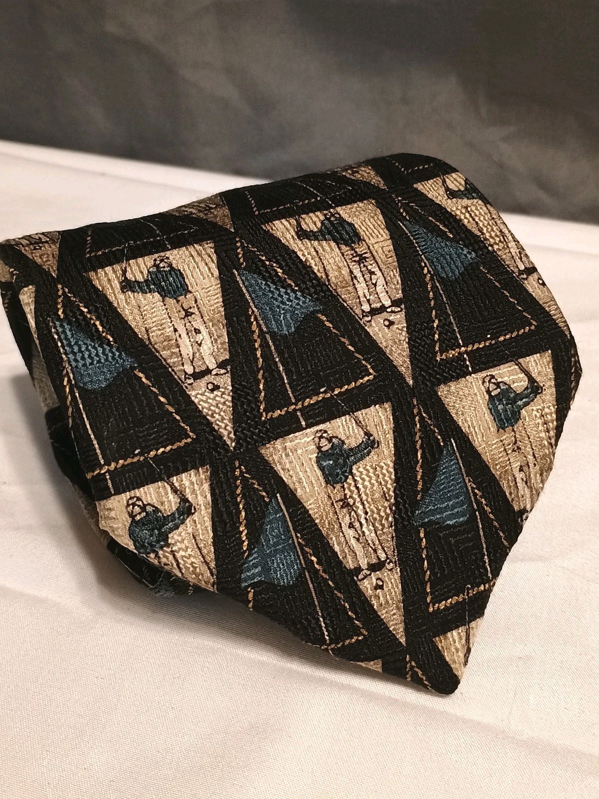 Vtg 90s Platinum Stud Golfer Swing Mens Silk Neck Tie Black 58″ Long 3 3/4″ Wide