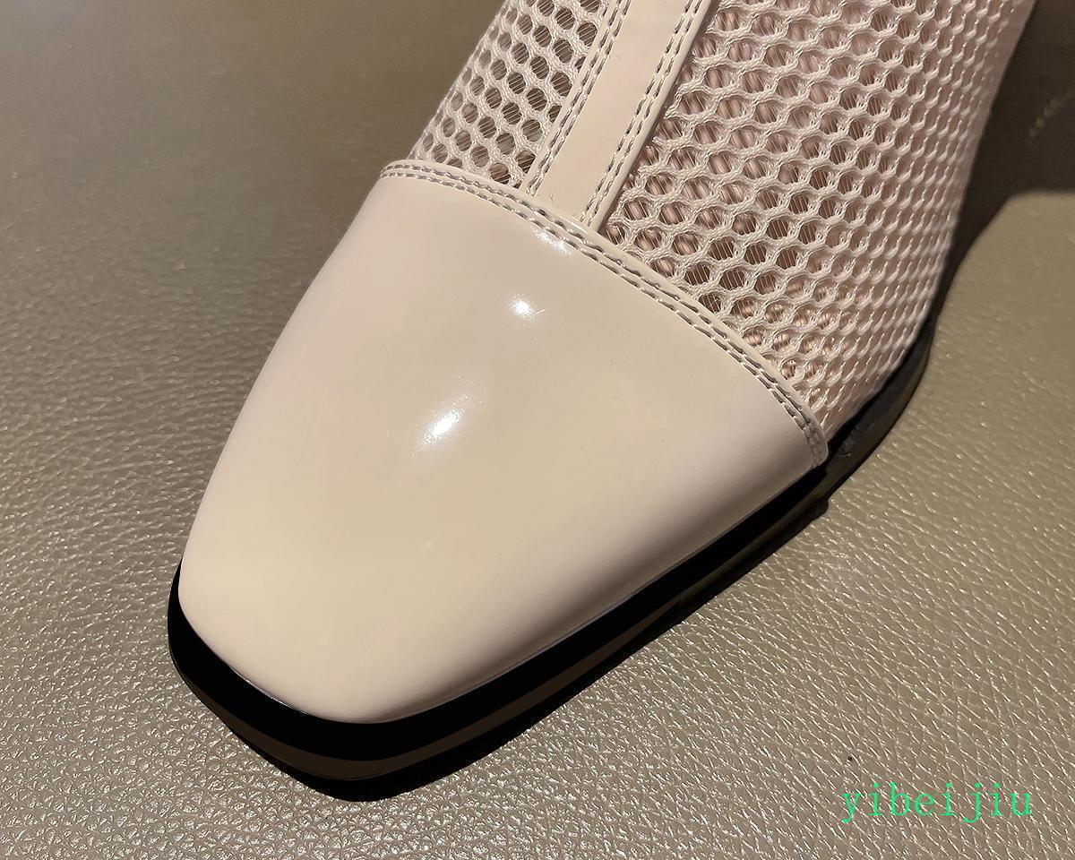 Mid Calf Boots Womens Block Heel Sandal Net Mesh Hollow Out Shoes Plus Size Lady