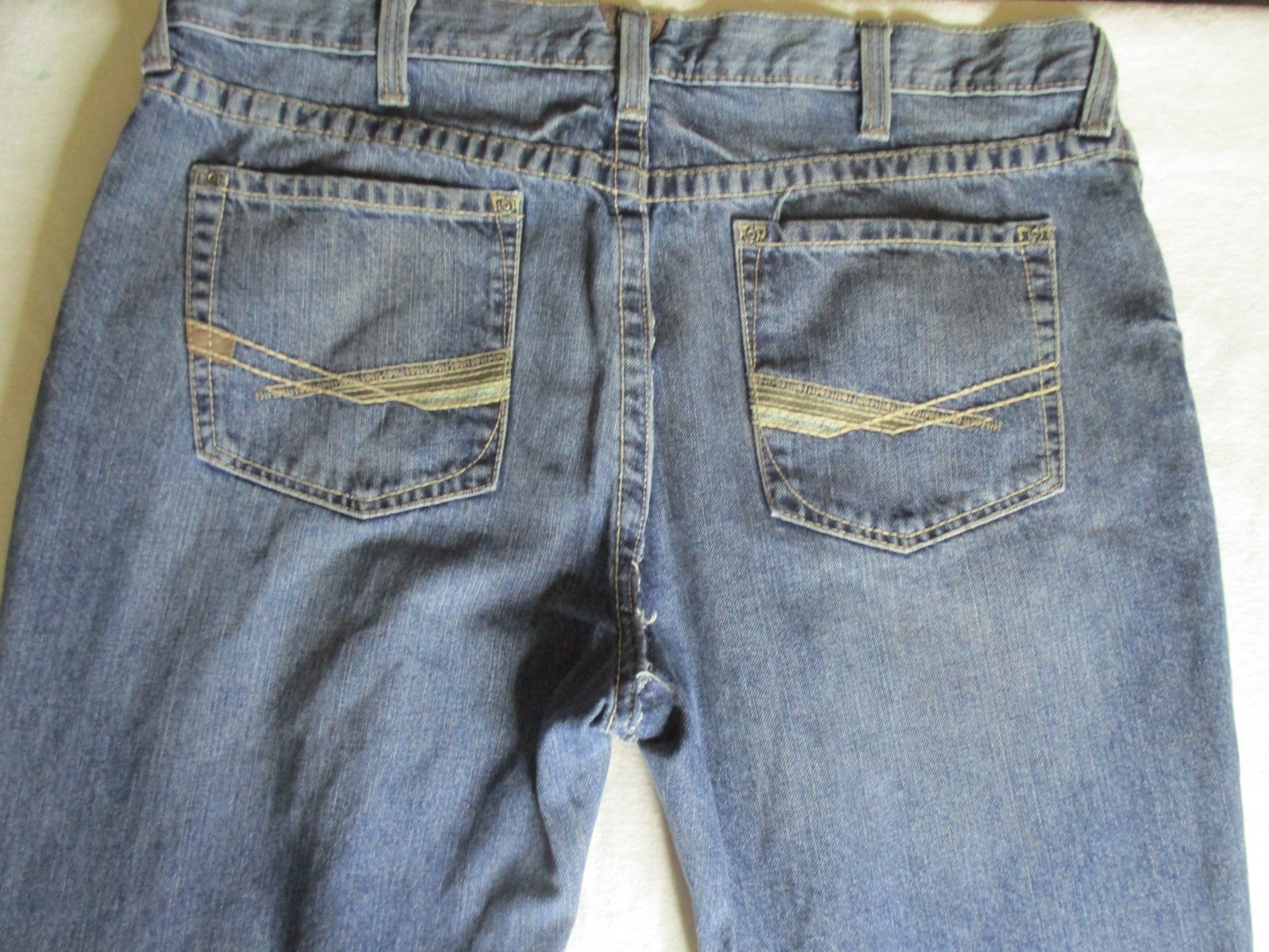 Ariat M2 Denim Jeans Men’s 40×32 Blue Relaxed Boot Cut Med Wash Whiskers Stained