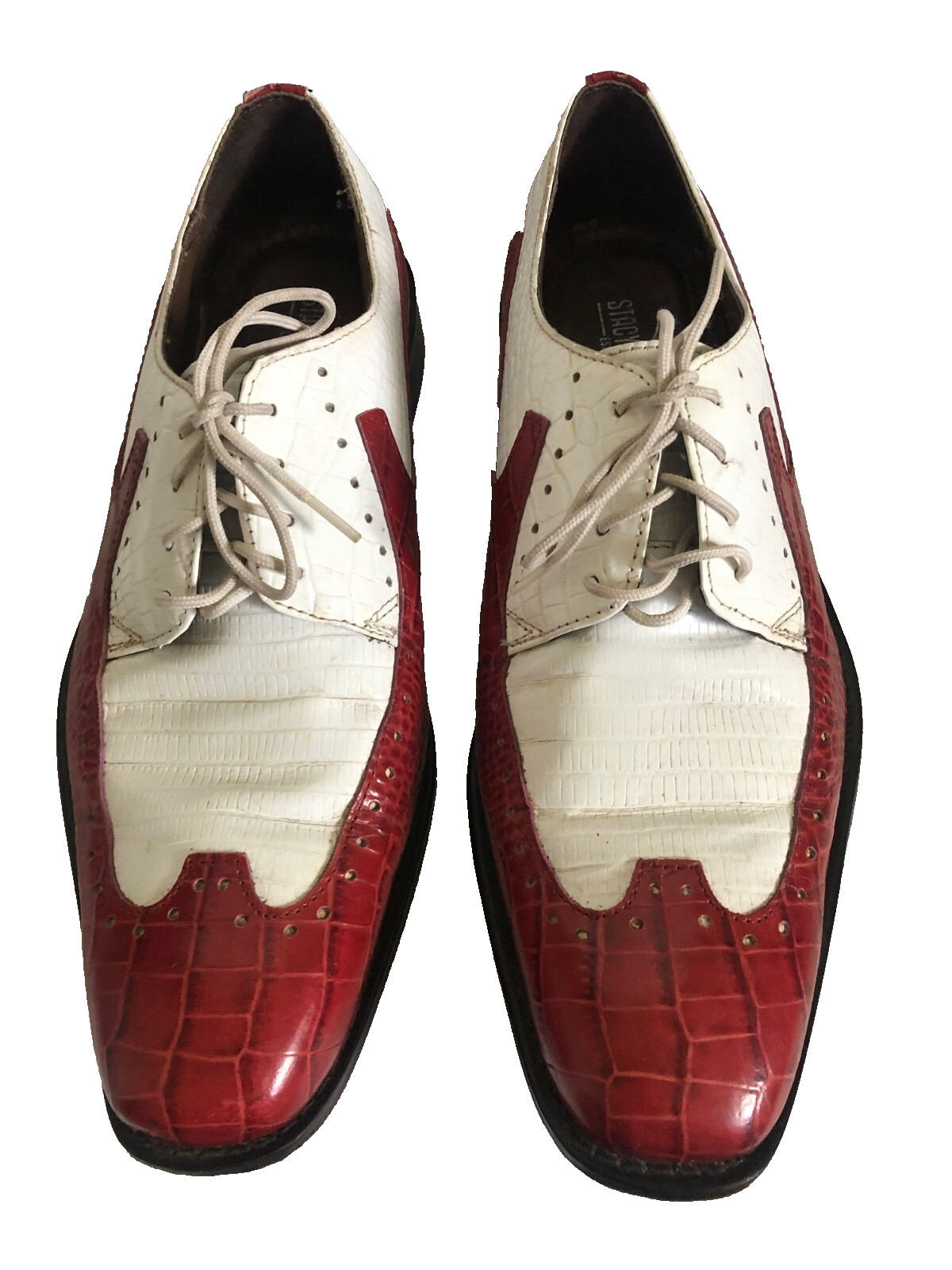 VTG Stacy Adams India Croc Emboss Leather Red & White Wingtip Oxfords 9 M