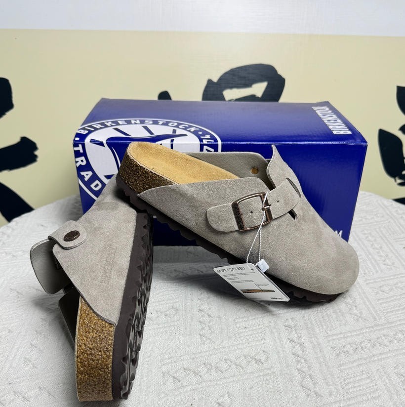 Birkenstock Boston Soft Footbed Suede Leather Gray Women and Men EU 37-45