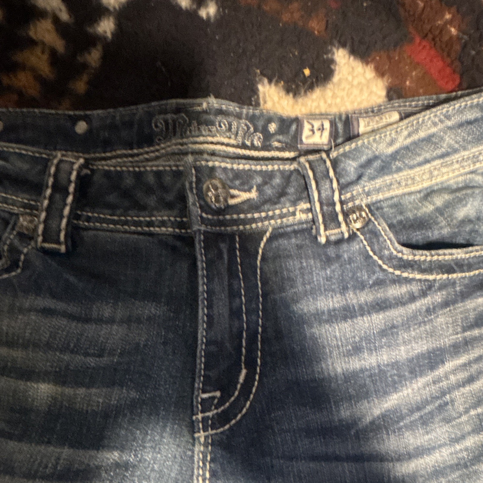 Miss Me Women’s Capri Blue Denim Mid Rise Regular Fit Embroidered Rhinestone