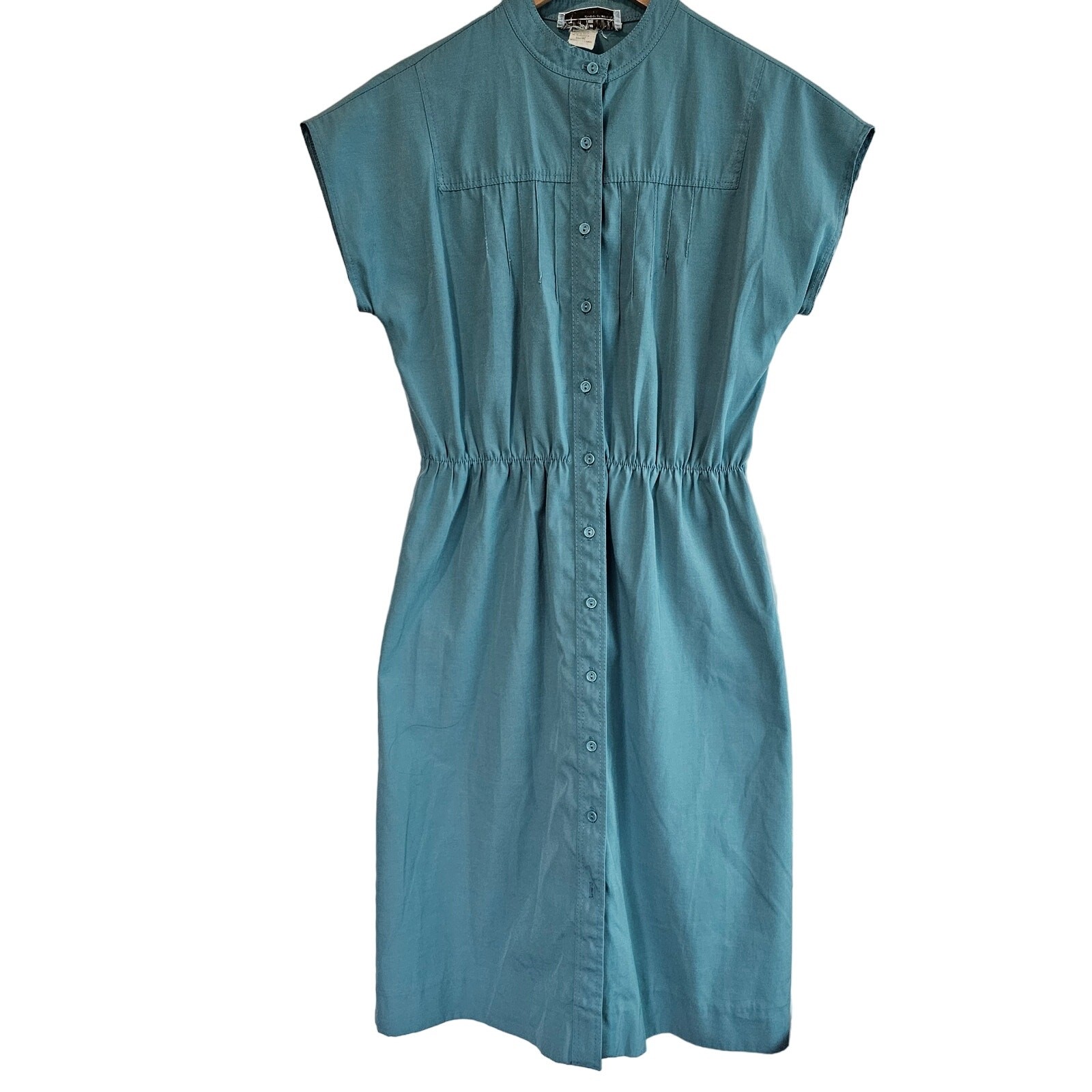 Vintage Leslie Fay Dress Women Medium Blue 70s Retro Mod Cottage Prairie Neutral