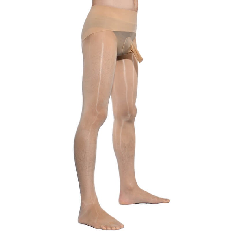 Men Oil Shiny Seamless Pantyhose Stockings Silicone Sheath Sleeve Massage Tights
