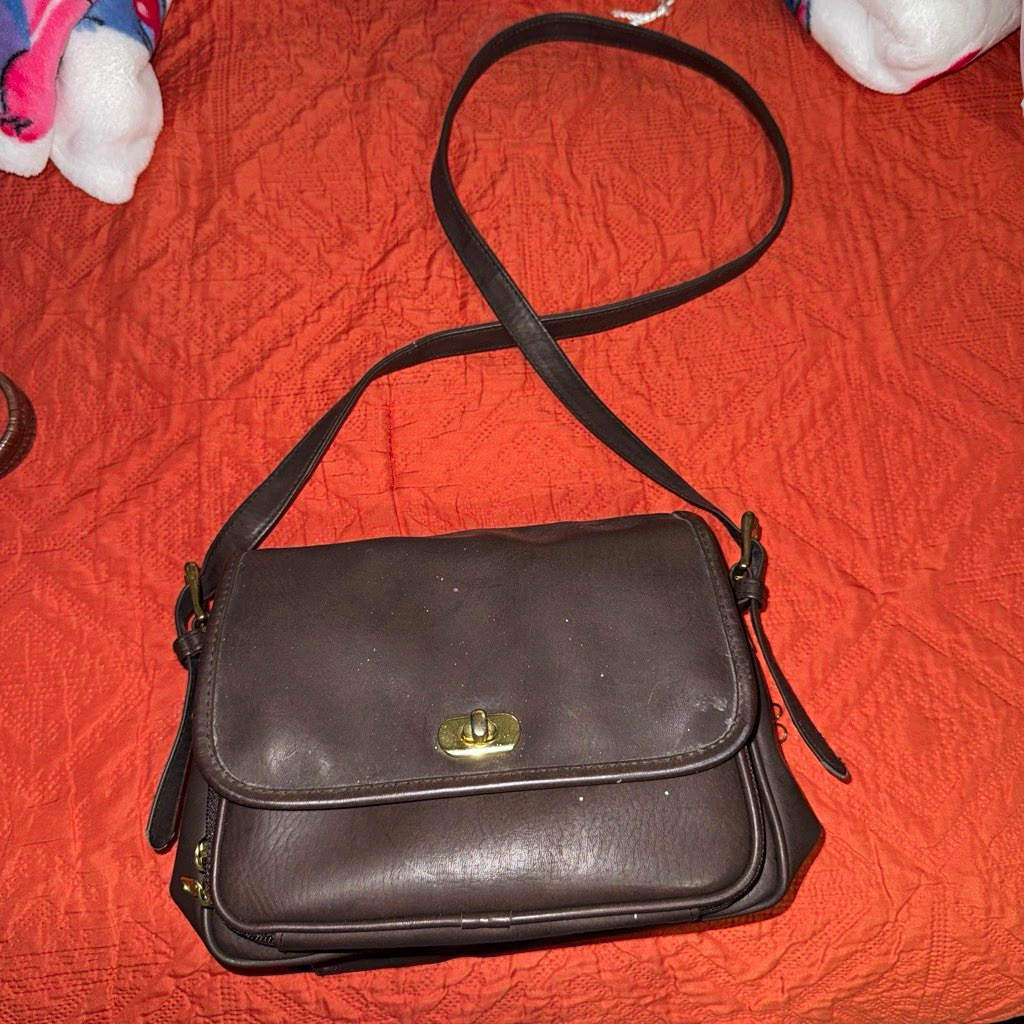 Brown Small Shoulder/Crossbody Bag Zip Closure Gold Hardware Adjustable Strap
