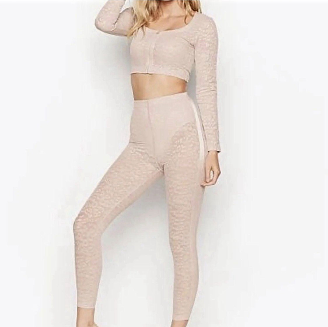 Victoria’s Secret 3 piece mesh Animal Print cropped jacket sport Bra & Leggings