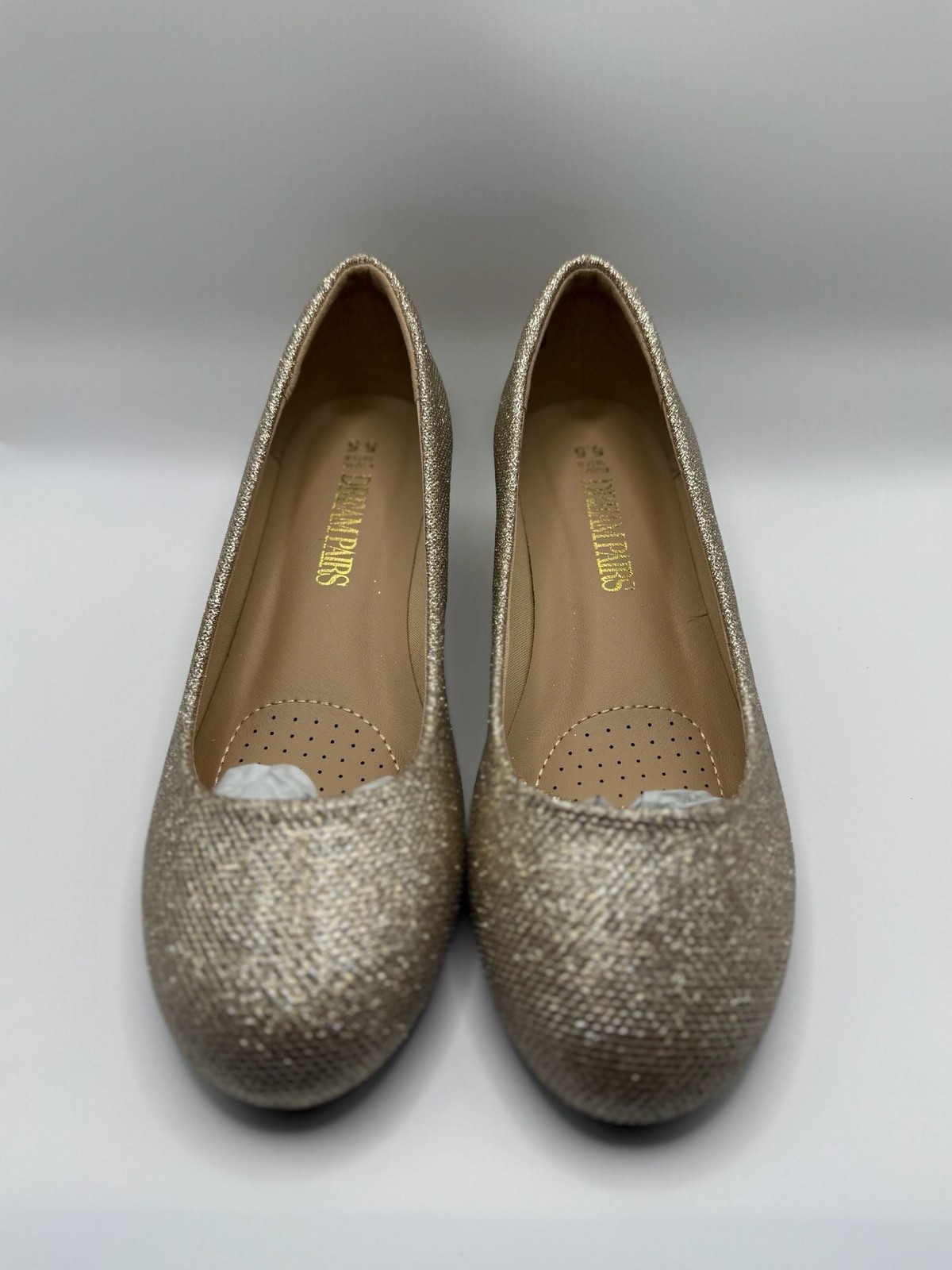 DreamPairs Debbie Women’s Mid Wedge Heel Pump Shoes in Gold Glitter
