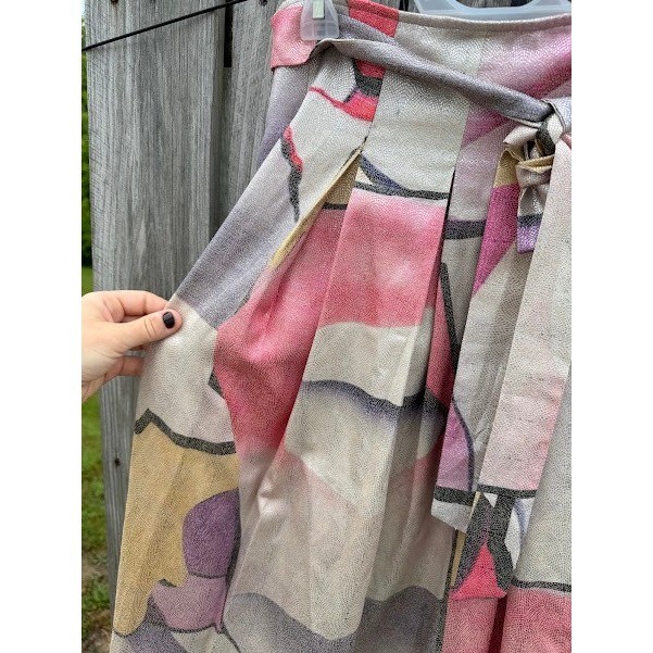 Abstract Geometric Metallic Shimmer Anotah Pleated Midi Skirt Women M MultiColor