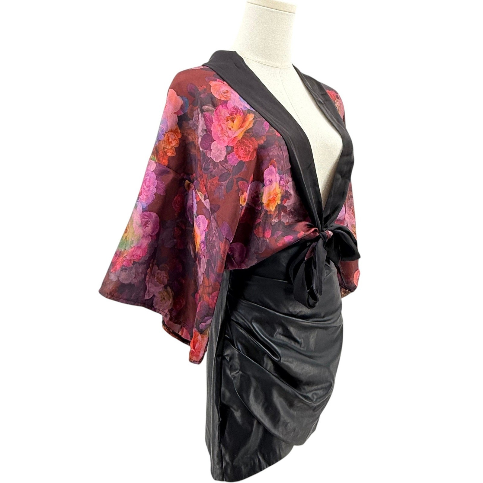 One & Only Women’s Floral Kimono Wrap Top Shirt Burgundy Pink Medium