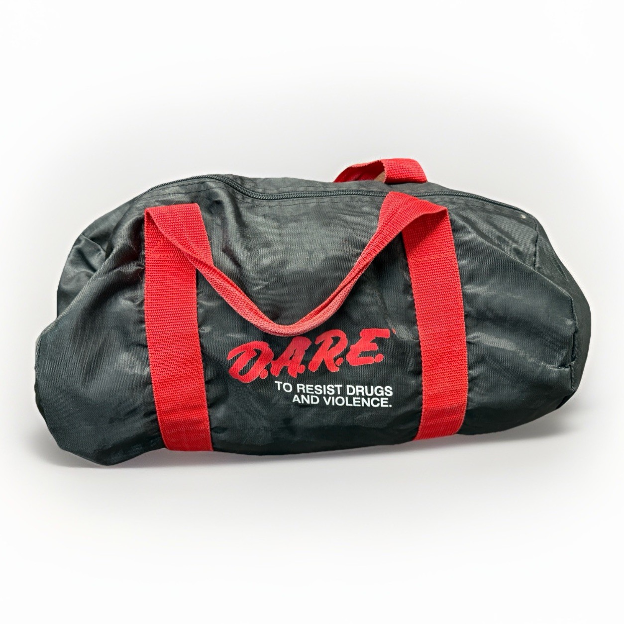 Vintage D.A.R.E. Duffle Bag 18 Inch Black Red Nylon 90s Promo Gym Travel DARE