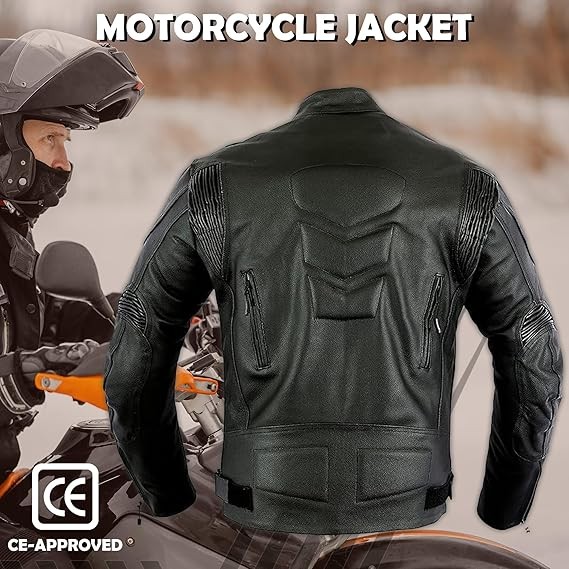 Motorcycle Jacket Mens GenuineMotorbike Leather Jacket Removable Liner CE Armor