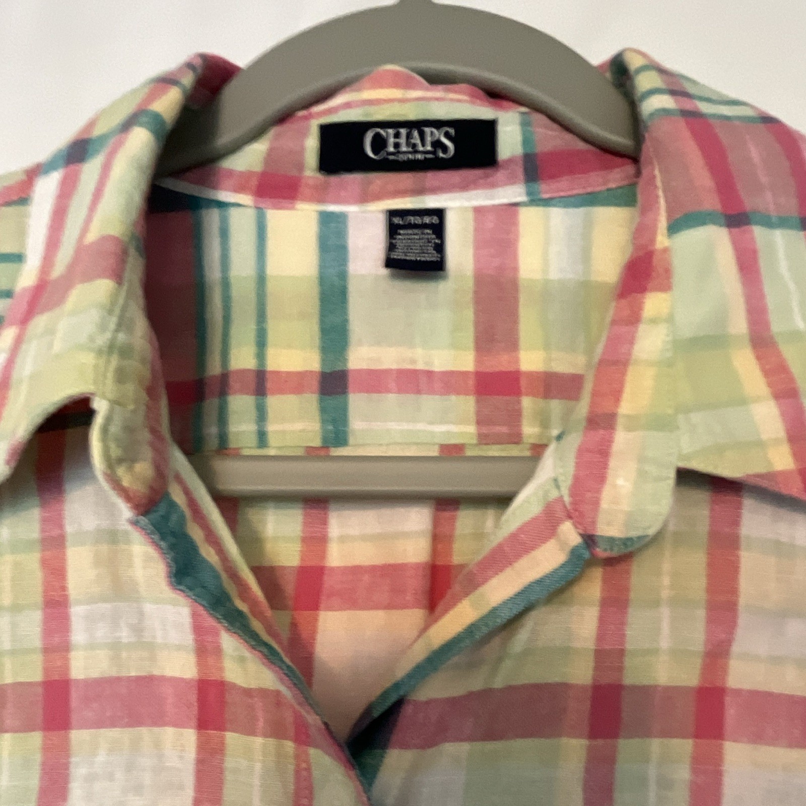 Chaps womans XL Plaid 3/4 Sleeve Button-Up Shirt Pockets Woven Cotton Multi