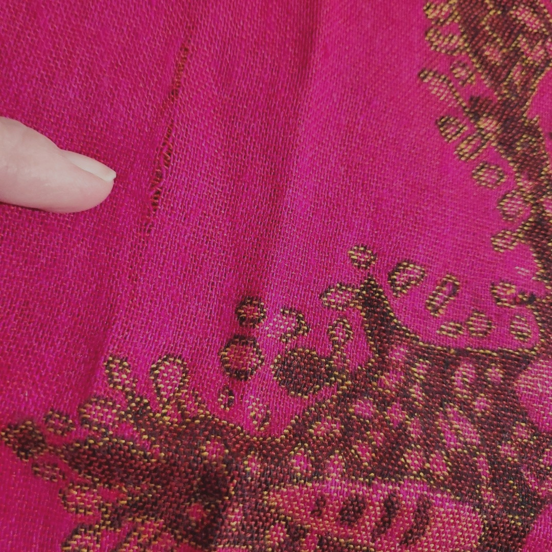 PASHMINA WOOL & SILK Scarf Shawl Wrap Cover Up PINK MANDALA Rectangle 70 X 28