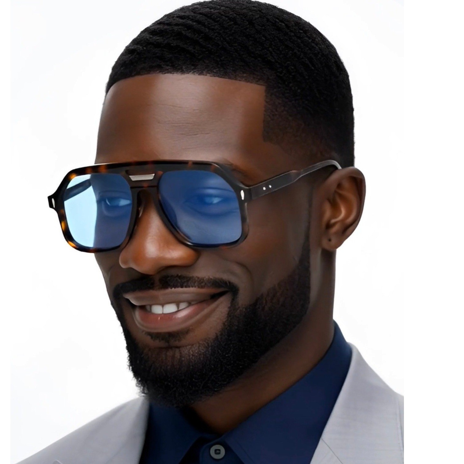 Mens Oversized Retro Sunglasses Tortoise Shell Blue Lens Navigator Retro 142mm
