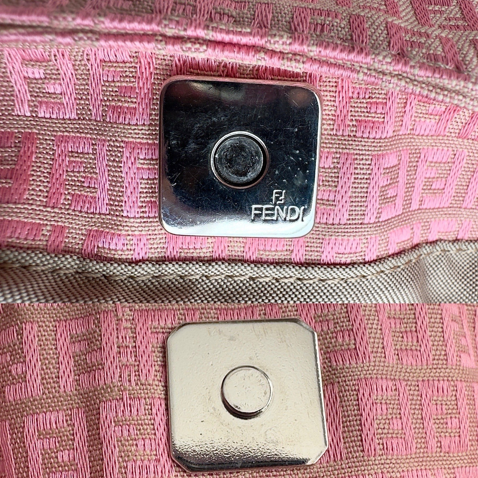 ✨Authentic FENDI FF Zucchino Canvas Shoulder Bag Pink