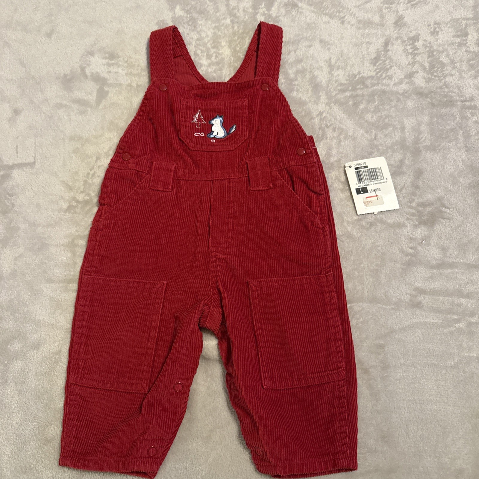 Vintage Oshkosh B’gosh Holiday Red Corduroy Overalls Size 6-9 Month Wolf
