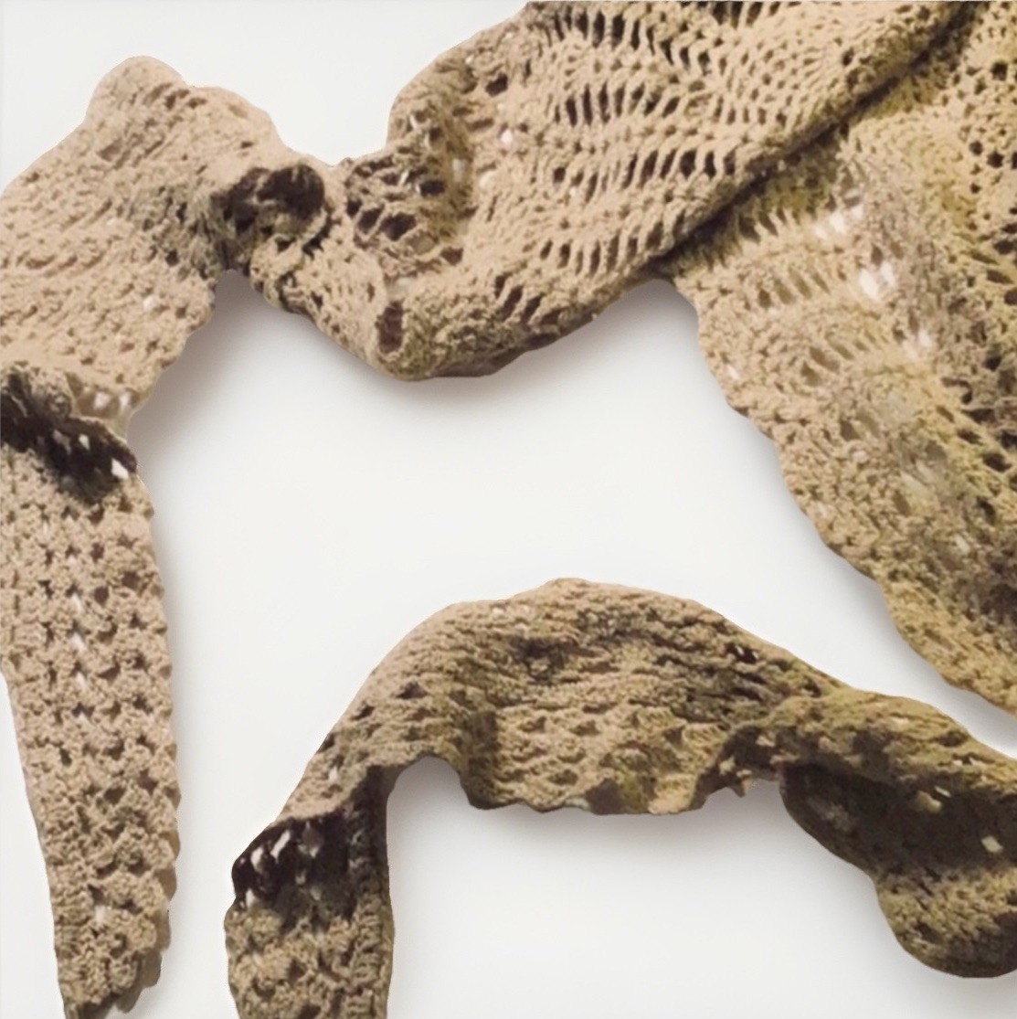 Vintage Karen Kane Beige Crochet Open-Knit Tie-Front Cardigan Sweater M V-Neck