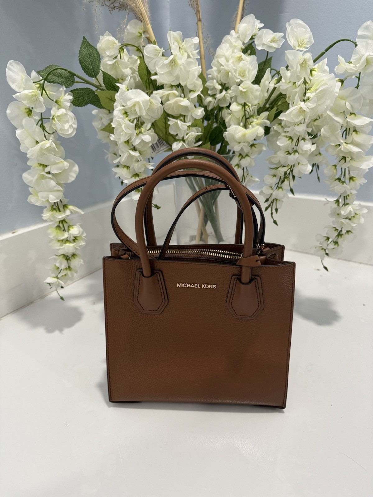 Michael Kors Mercer Small Center Zip Satchel Bag Crossbody Optic