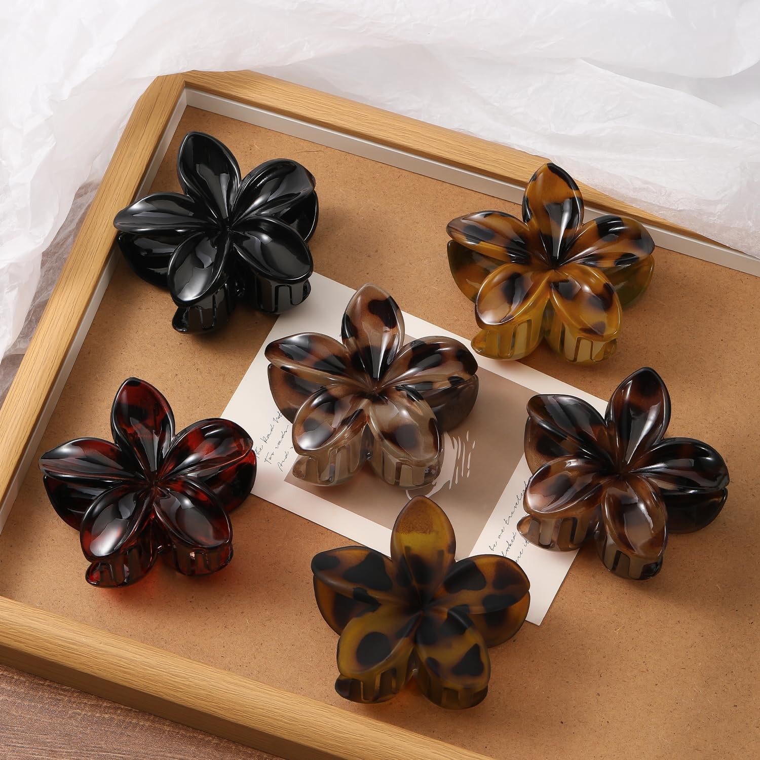 6 PCS Tortoise Flower Hair Clips for Women Girls, Large Hawaiian Multicolor